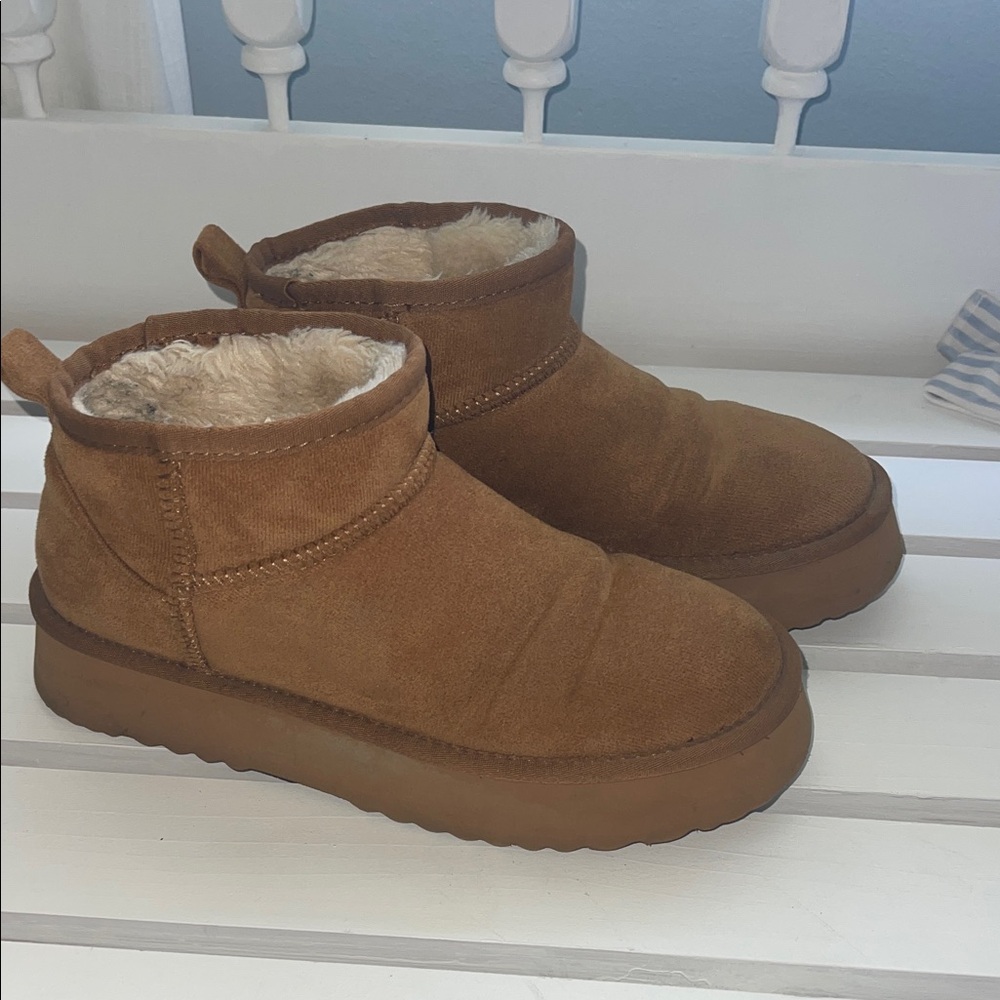 Suede Shearling Lined Short Booties - Chestnut Brown
